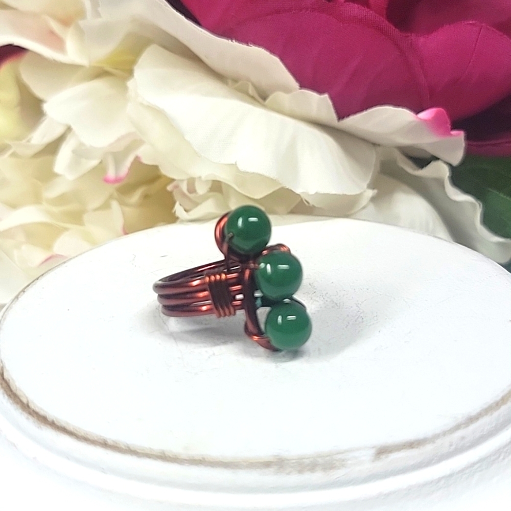 Jade Wrapped 3 Stone Ring Sz 6.5